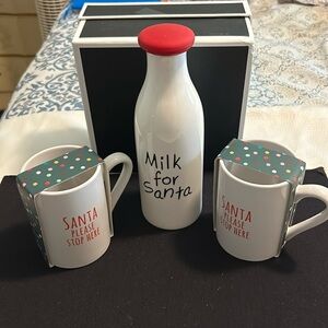 Three-piece set: 2 hot cocoa mugs & 1 milk jug.  Christmas items.
